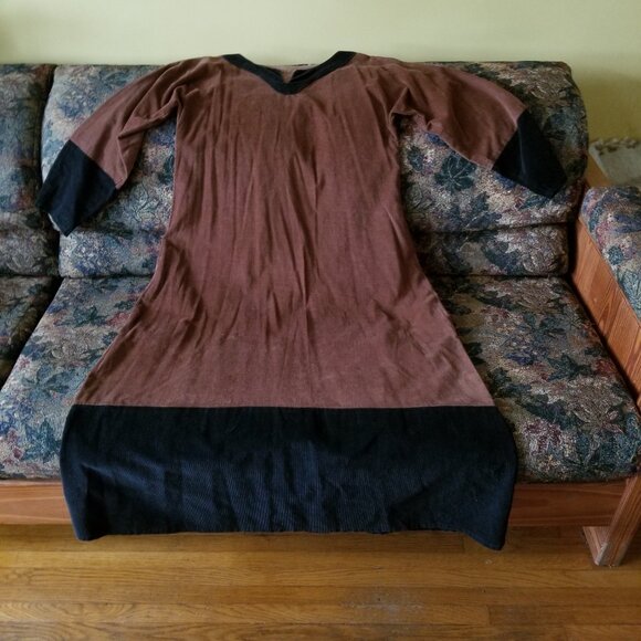 Vintage 80s, handmade, 100% cotton, flared, maxi dress/robe needlecord, M, S - Picture 2 of 7